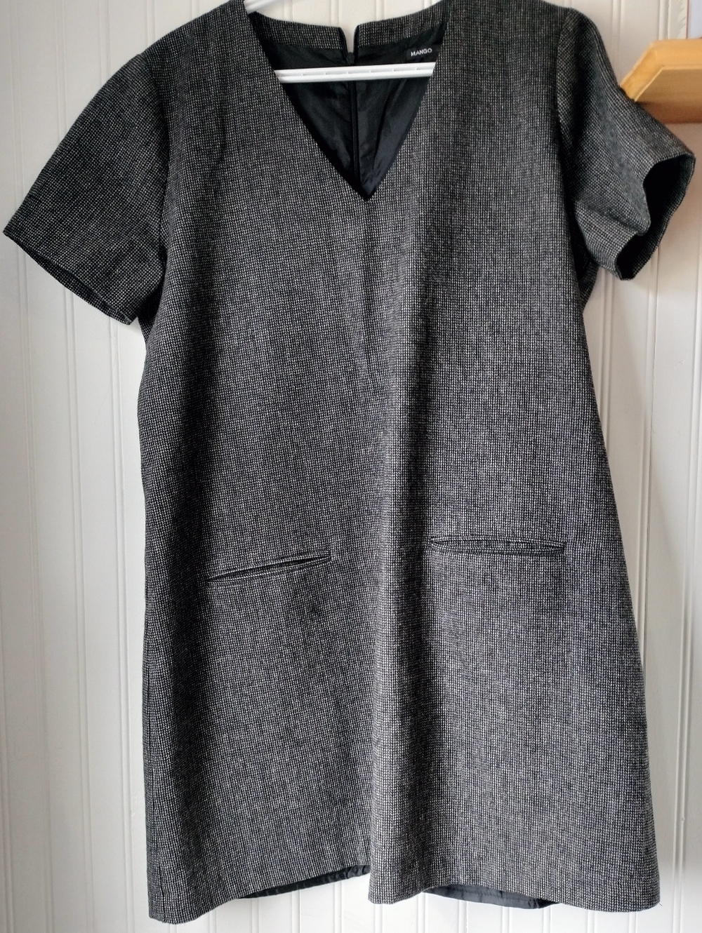 Mango Charcoal Textured V-Neck Mini Dress